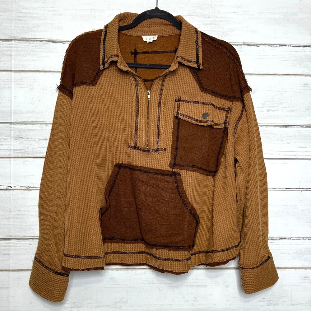 POL Brown and Tan Long Sleeve Top
